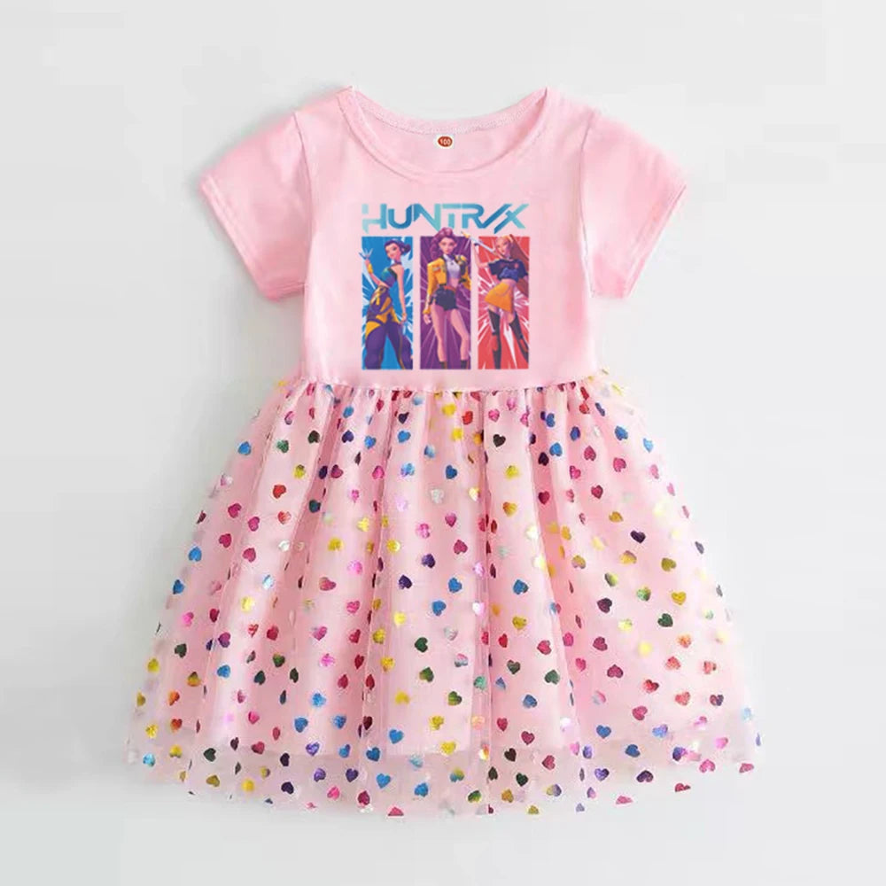 Kpop démon chasseurs enfants vêtements rose été manches courtes filles robe enfants princesse robes bébé fille mignon fête d'anniversaire