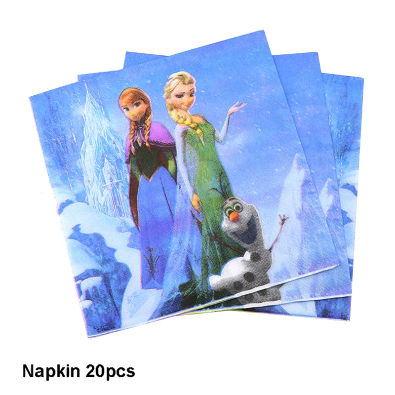 Assiettes jetables Disney Reine des Neiges, couverts, décorations de fête d'anniversaire Anna et Elsa, assiettes et gobelets pour enfants, articles de fête pour baby shower