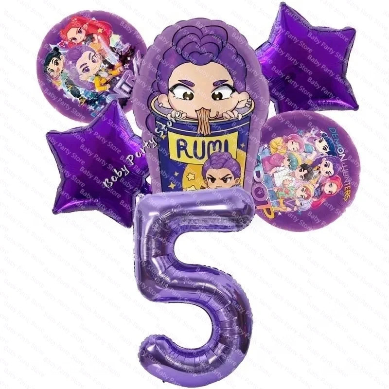 Ensemble de ballons en aluminium de 45 cm (18 pouces) sur le thème K-Pop Demon Hunter, style dessin animé, idéal pour une baby shower ou une fête d'anniversaire d'enfant