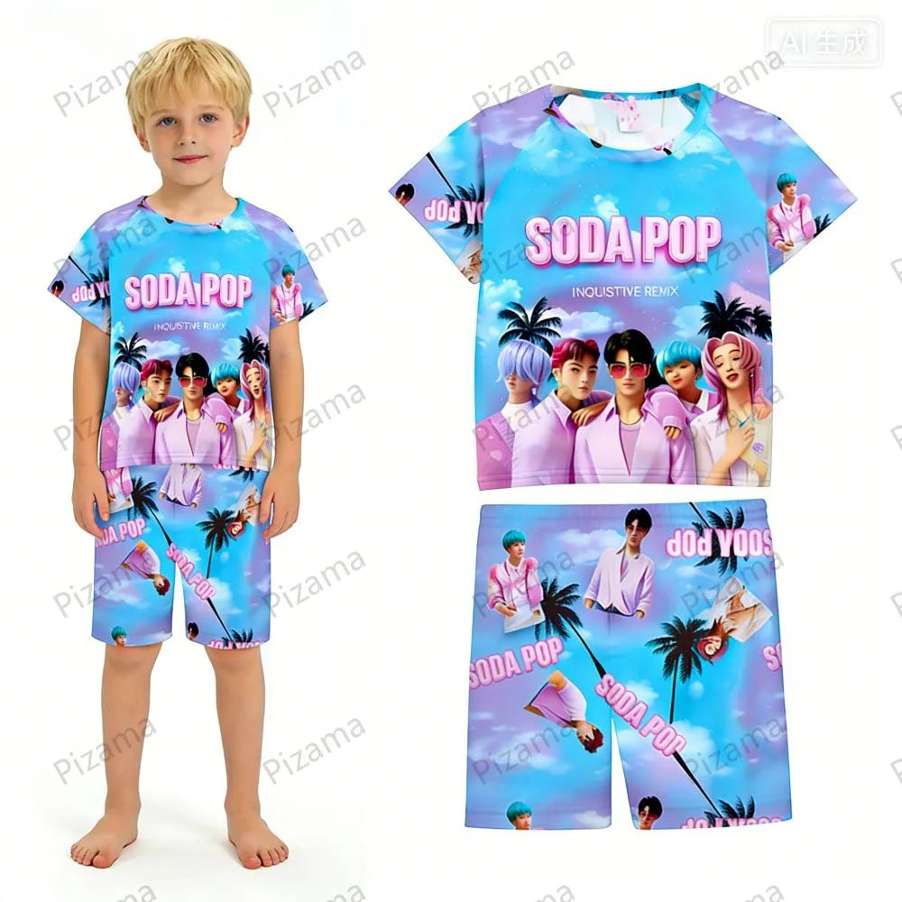 Ensemble pyjama d'été à manches courtes Kpop Demon Hunter pour filles, vêtements de nuit pour enfants, pyjamas pour enfants, costume de cosplay Rumi Zoey Huntrix