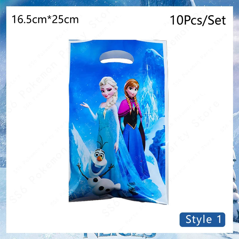 Kit de décoration pour fête d'anniversaire Disney Elsa La Reine des Neiges : vaisselle jetable, gobelets en papier, nappes, assiettes et sacs