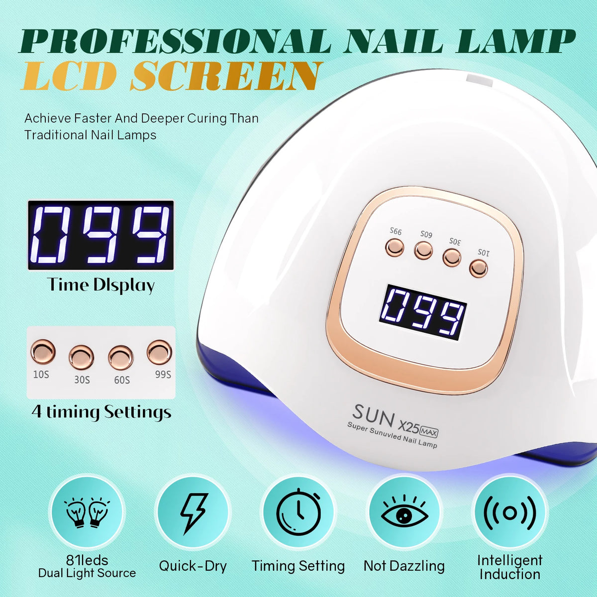 Lampe UV LED pour ongles 380 W, lampe de séchage LED puissante pour tous les vernis semi-permanents, idéale pour un usage professionnel à domicile ou en salon