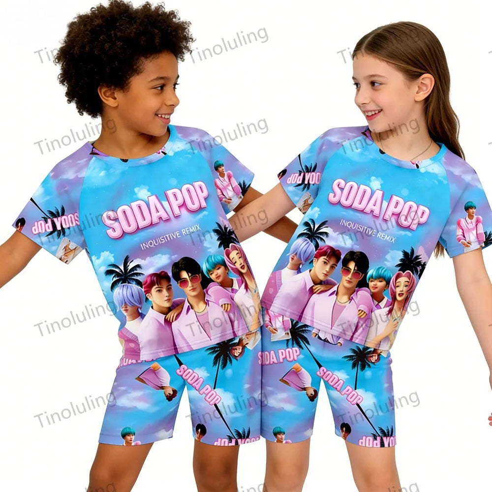 Pyjamas pour filles et enfants de 3 à 12 ans - Pyjama court d'été pour petits garçons - Thème Kpop Demon Hunters