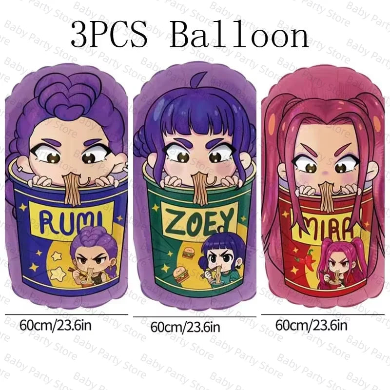 Ensemble de ballons en aluminium de 45 cm (18 pouces) sur le thème K-Pop Demon Hunter, style dessin animé, idéal pour une baby shower ou une fête d'anniversaire d'enfant