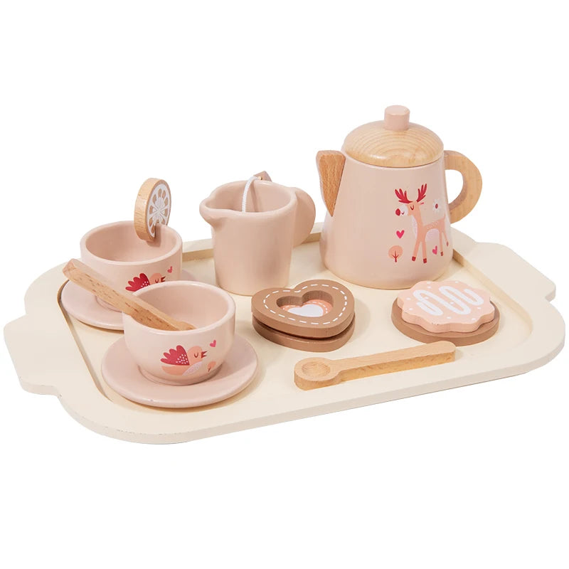 Service à thé en bois, jouet d'imitation pour apprendre à jouer à la cuisine, jeu de rôle, jouet éducatif pour les tout-petits, filles et garçons, cadeau pour enfants