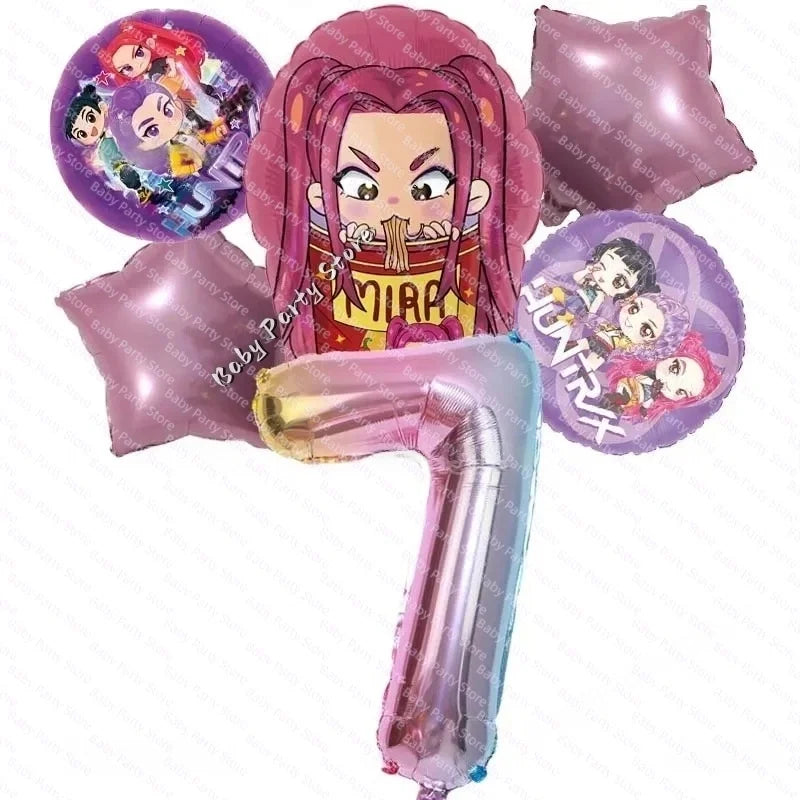 Ensemble de ballons en aluminium de 45 cm (18 pouces) sur le thème K-Pop Demon Hunter, style dessin animé, idéal pour une baby shower ou une fête d'anniversaire d'enfant