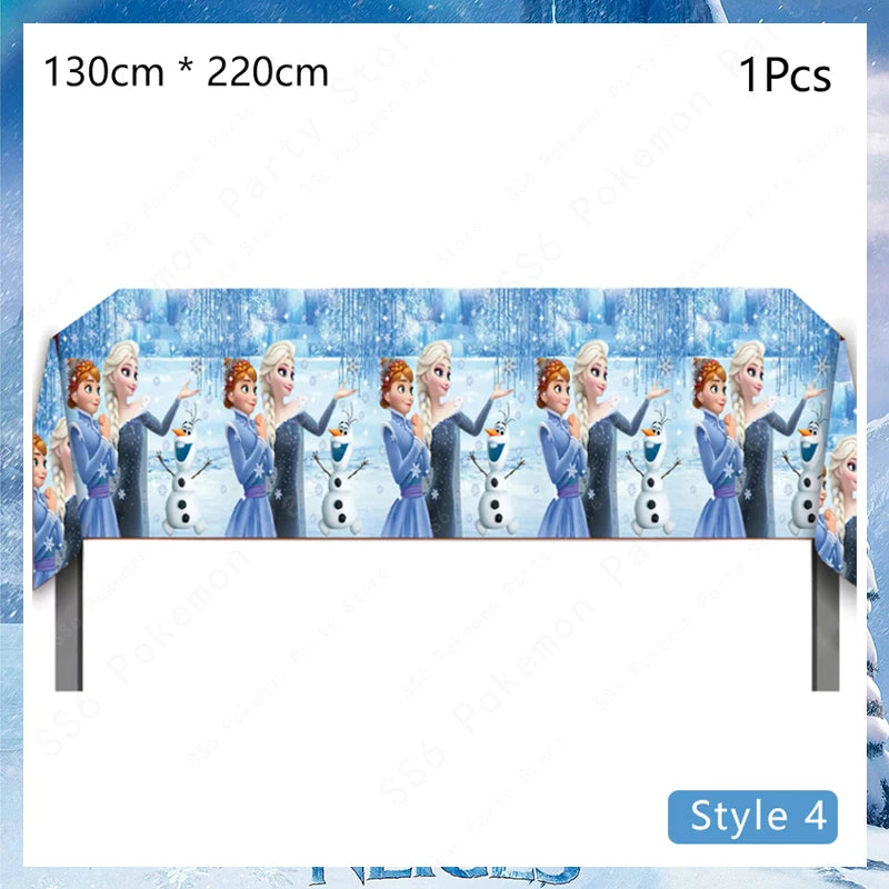 Kit de décoration pour fête d'anniversaire Disney Elsa La Reine des Neiges : vaisselle jetable, gobelets en papier, nappes, assiettes et sacs
