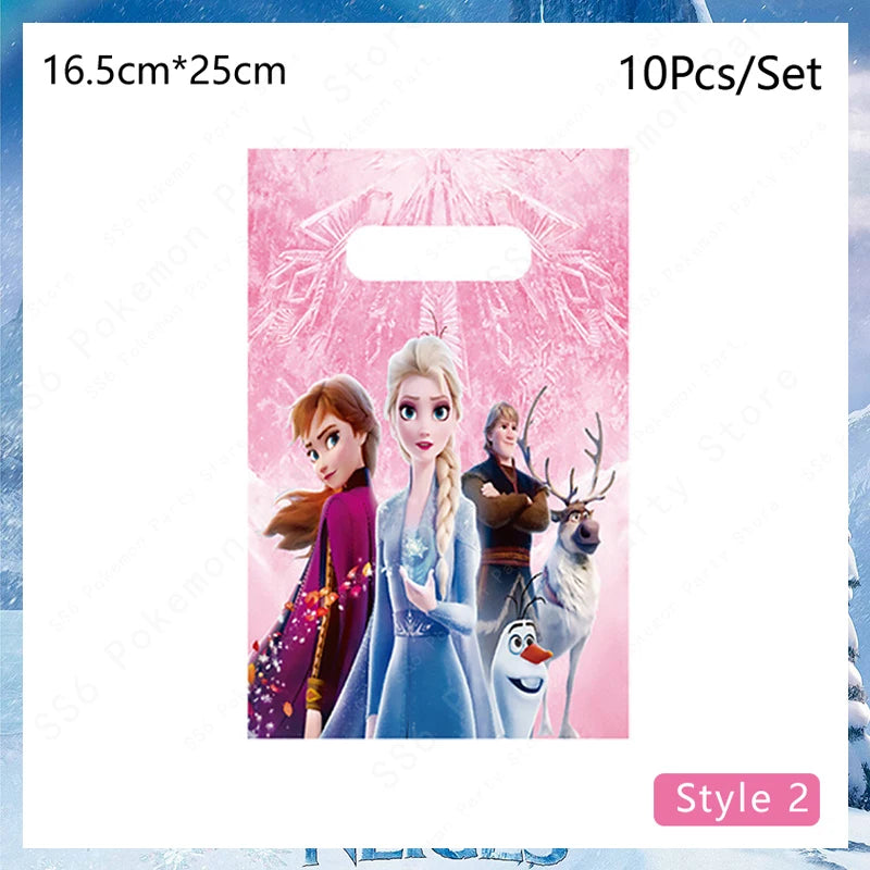 Kit de décoration pour fête d'anniversaire Disney Elsa La Reine des Neiges : vaisselle jetable, gobelets en papier, nappes, assiettes et sacs