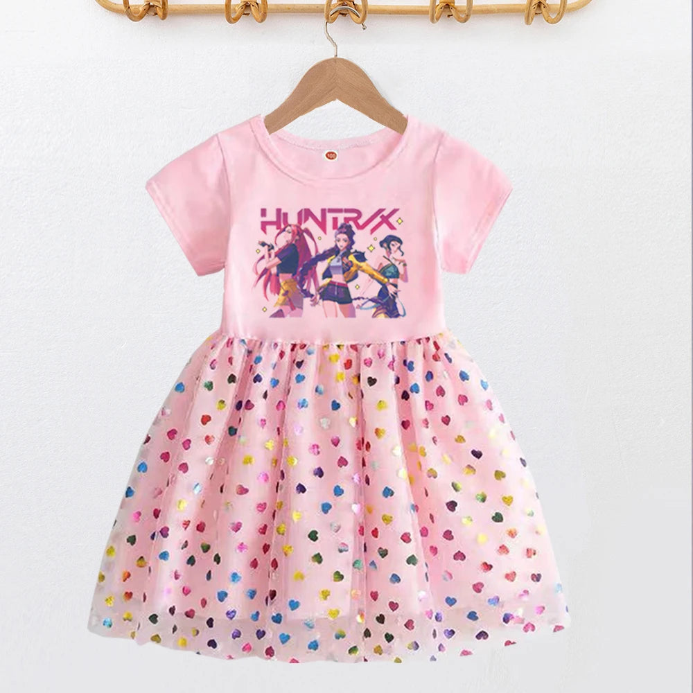 Kpop démon chasseurs enfants vêtements rose été manches courtes filles robe enfants princesse robes bébé fille mignon fête d'anniversaire
