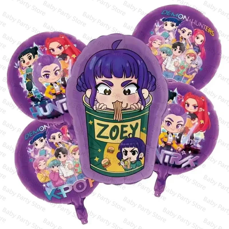 Ensemble de ballons en aluminium de 45 cm (18 pouces) sur le thème K-Pop Demon Hunter, style dessin animé, idéal pour une baby shower ou une fête d'anniversaire d'enfant