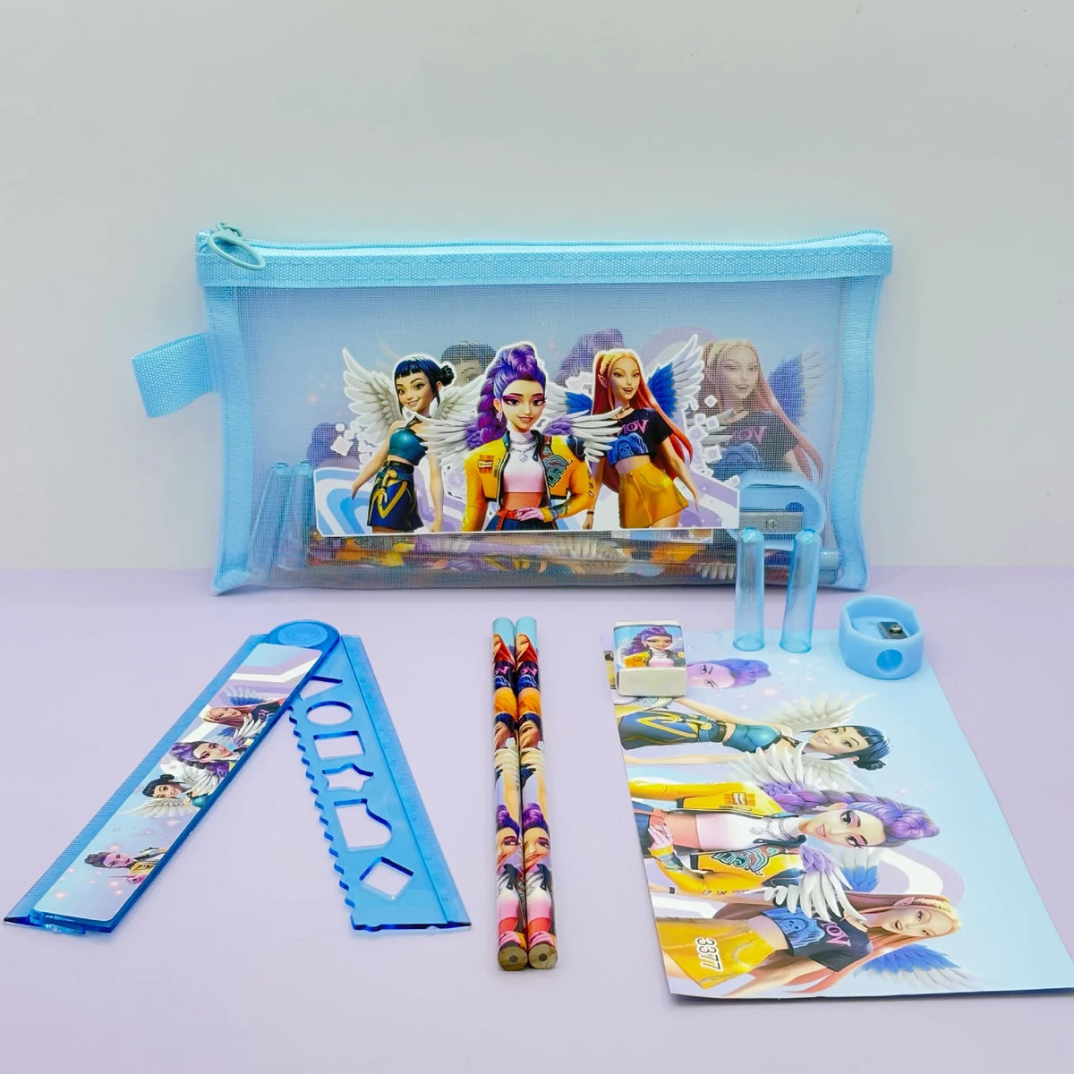 Kit de papeterie Kpop Demons Hunter comprenant crayons, règle, taille-crayon, trousse et gomme : cadeau idéal pour la rentrée scolaire