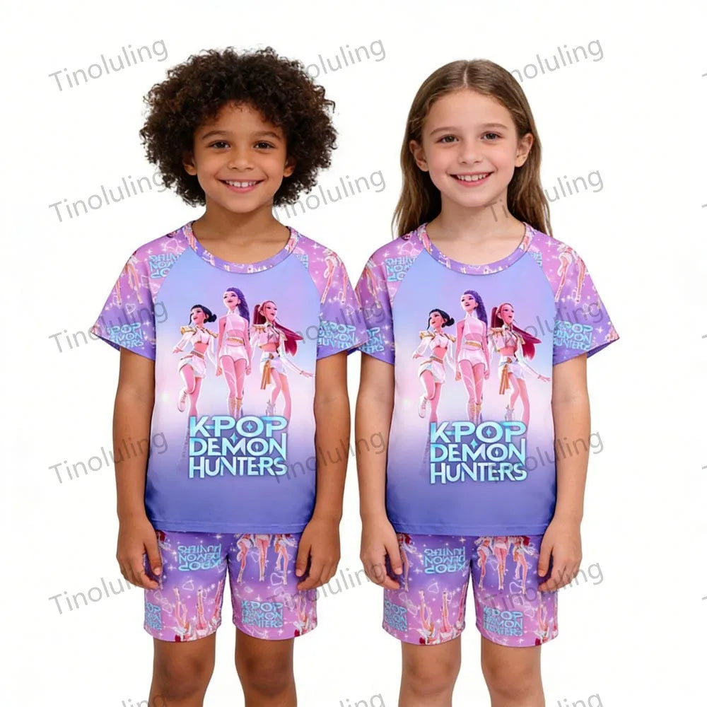 Ensemble pyjama d'été à manches courtes Kpop Demon Hunter pour filles, vêtements de nuit pour enfants, pyjamas pour enfants, costume de cosplay Rumi Zoey Huntrix