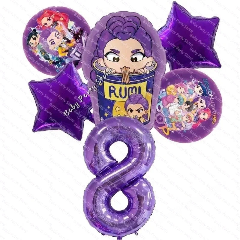 Ensemble de ballons en aluminium de 45 cm (18 pouces) sur le thème K-Pop Demon Hunter, style dessin animé, idéal pour une baby shower ou une fête d'anniversaire d'enfant
