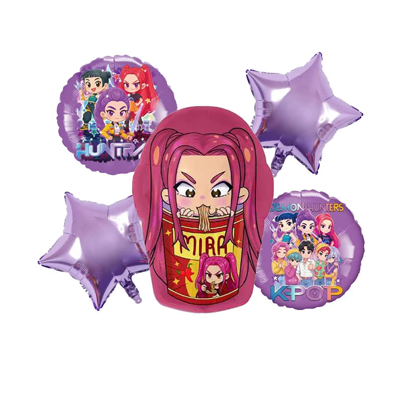 Décoration d'anniversaire Kpop Chasseur de Démons : vaisselle, ballons en aluminium, sac cadeau, assiette, gobelet, décoration de gâteau Kpop, bannière, fond