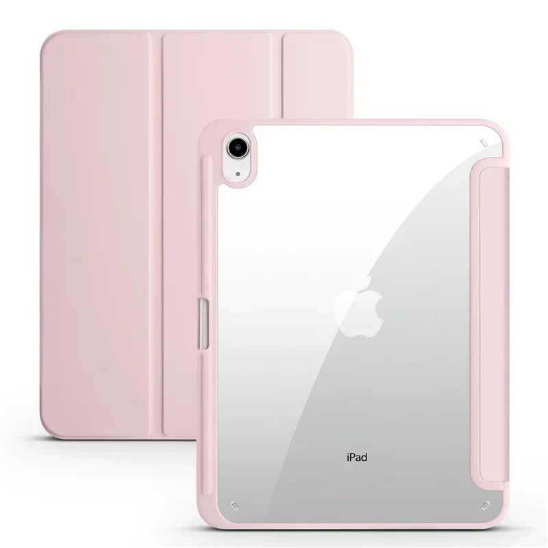 Étui pour iPad 10e génération avec porte-stylet, coque arrière rigide transparente en acrylique à trois volets, compatible avec iPad 10.2, 9.7, Air, 5, 11 et iPad 10, 9 et 11e génération (A16).
