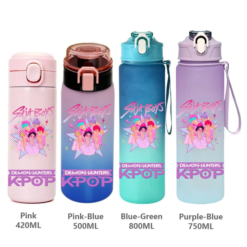 Gourde de sport KPop Demon Hunters, motif dessin animé tendance, étanche, portable, cadeau d'anniversaire pour enfants
