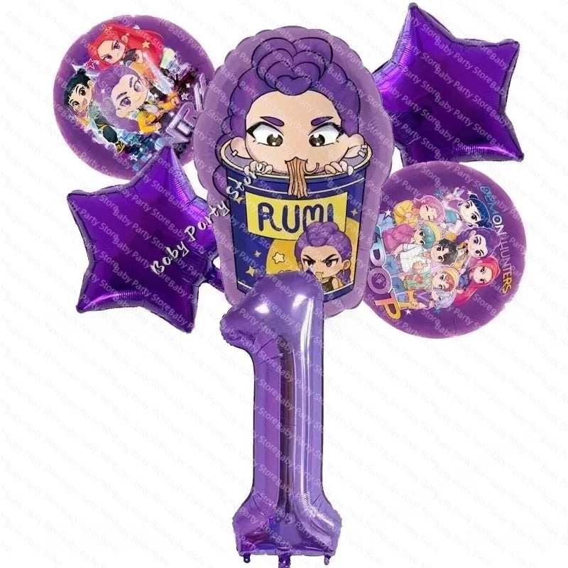 Ensemble de ballons en aluminium de 45 cm (18 pouces) sur le thème K-Pop Demon Hunter, style dessin animé, idéal pour une baby shower ou une fête d'anniversaire d'enfant