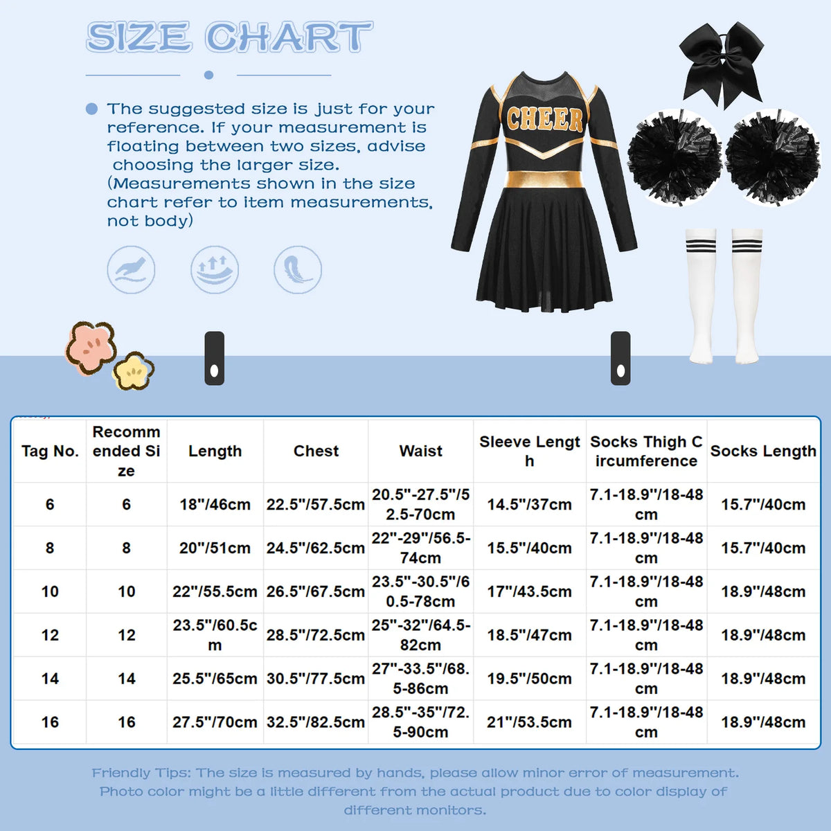 Costume de pom-pom girl pour filles, uniforme de pom-pom girl, tenue de danse scolaire, épaules dénudées, manches longues, robe de danse avec accessoires