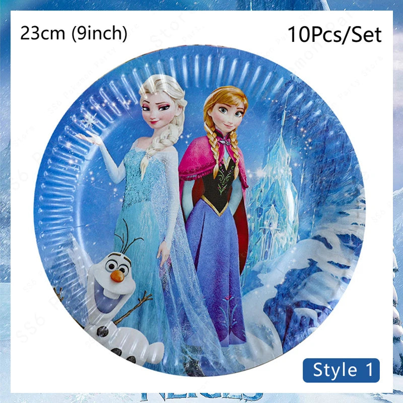 Kit de décoration pour fête d'anniversaire Disney Elsa La Reine des Neiges : vaisselle jetable, gobelets en papier, nappes, assiettes et sacs