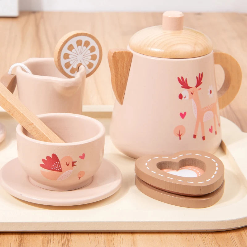Service à thé en bois, jouet d'imitation pour apprendre à jouer à la cuisine, jeu de rôle, jouet éducatif pour les tout-petits, filles et garçons, cadeau pour enfants