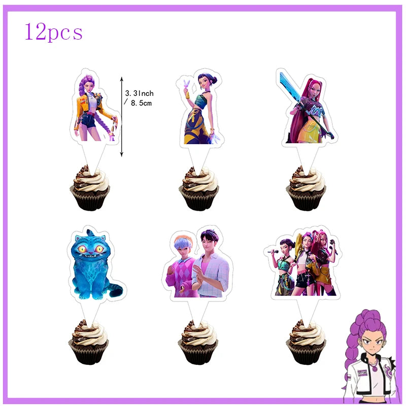 Décoration d'anniversaire Kpop Chasseur de Démons : vaisselle, ballons en aluminium, sac cadeau, assiette, gobelet, décoration de gâteau Kpop, bannière, fond