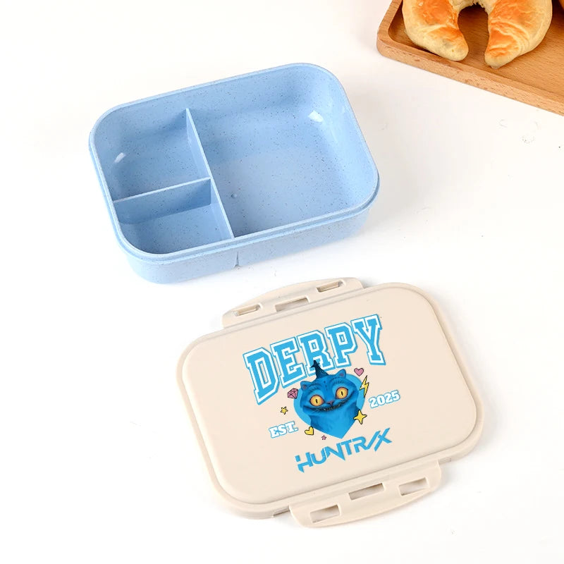 Boîte à lunch Kpop Demon Hunters pour garçon/fille, mignonne Mira Zoey Jinu, boîte bento portable en plastique avec vaisselle et récipient pour aliments et fruits