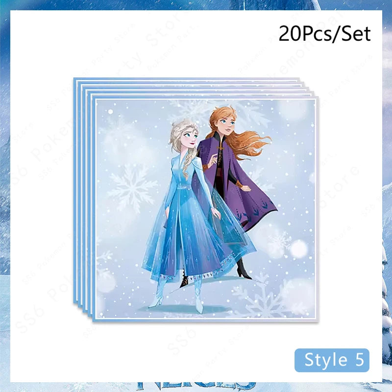 Kit de décoration pour fête d'anniversaire Disney Elsa La Reine des Neiges : vaisselle jetable, gobelets en papier, nappes, assiettes et sacs
