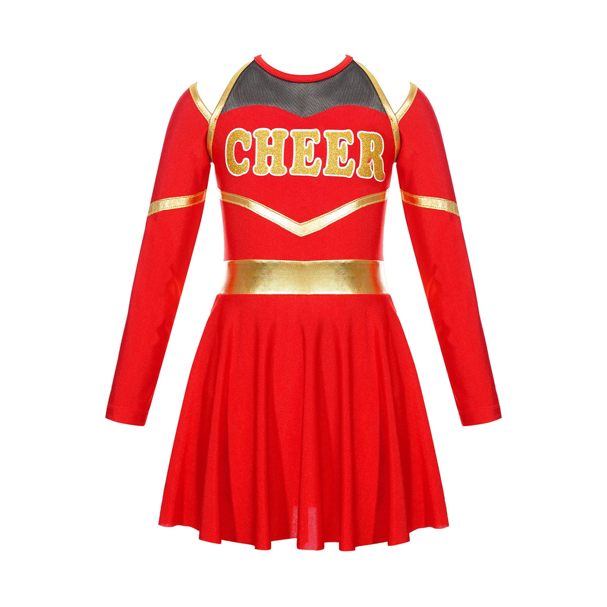 Costume de pom-pom girl pour filles, uniforme de pom-pom girl, tenue de danse scolaire, épaules dénudées, manches longues, robe de danse avec accessoires