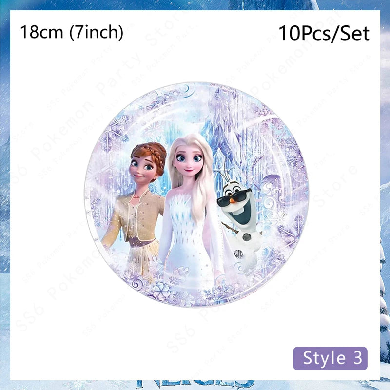 Kit de décoration pour fête d'anniversaire Disney Elsa La Reine des Neiges : vaisselle jetable, gobelets en papier, nappes, assiettes et sacs