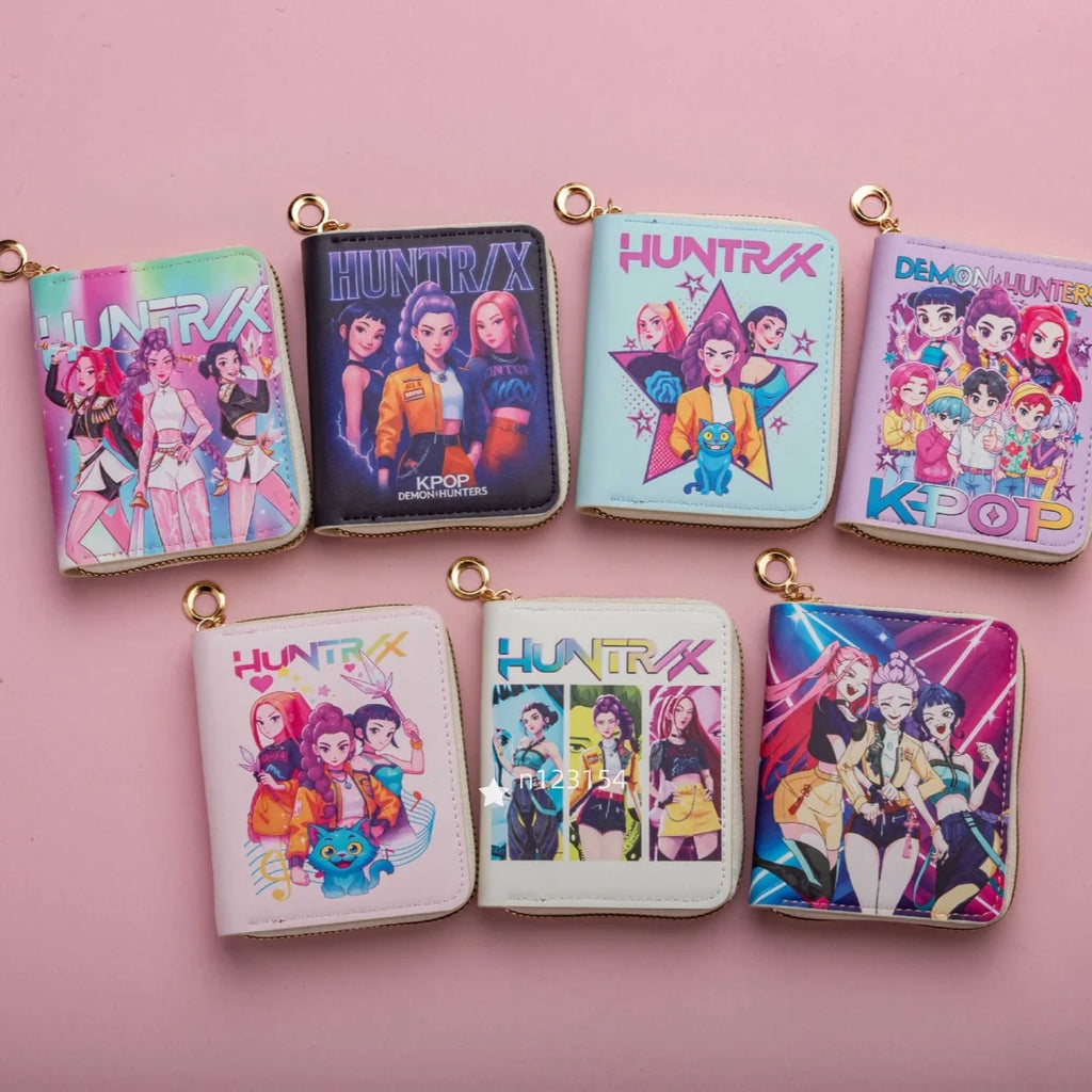 Portefeuille court pour femme KPop Demon Hunters, porte-cartes de crédit en cuir PU, multi-segments, petit portefeuille zippé, pochette pour femme, porte-monnaie