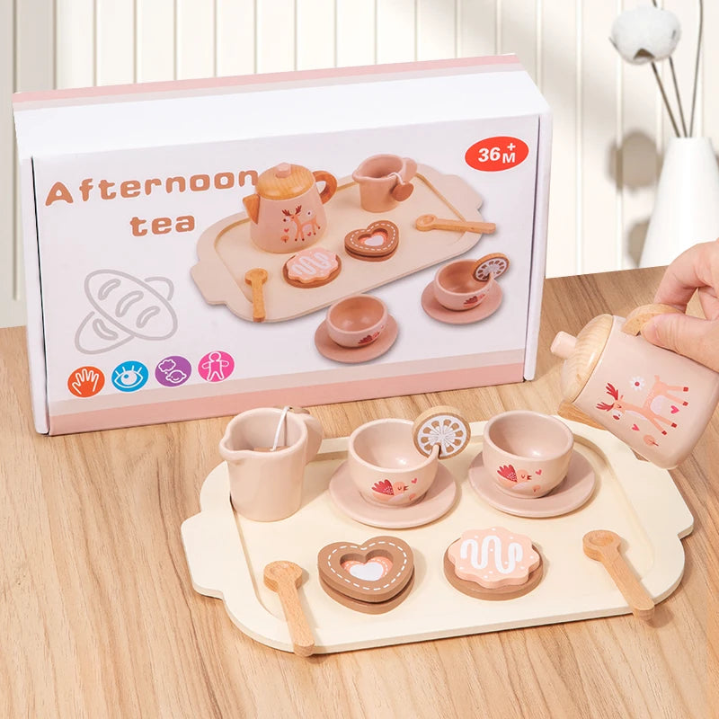 Service à thé en bois, jouet d'imitation pour apprendre à jouer à la cuisine, jeu de rôle, jouet éducatif pour les tout-petits, filles et garçons, cadeau pour enfants