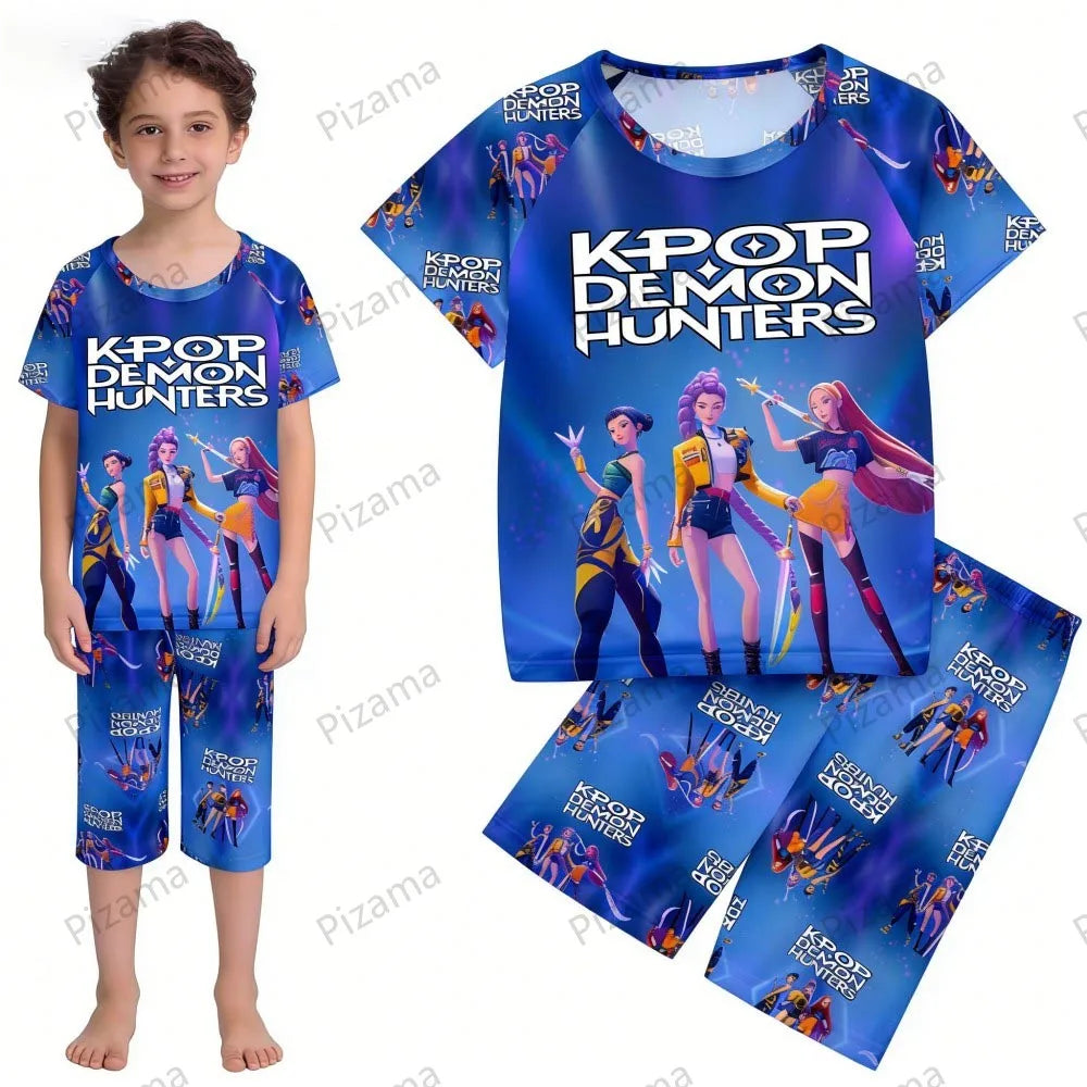 Ensemble pyjama d'été à manches courtes Kpop Demon Hunter pour filles, vêtements de nuit pour enfants, pyjamas pour enfants, costume de cosplay Rumi Zoey Huntrix
