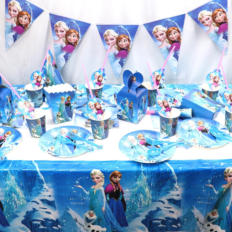 Assiettes jetables Disney Reine des Neiges, couverts, décorations de fête d'anniversaire Anna et Elsa, assiettes et gobelets pour enfants, articles de fête pour baby shower