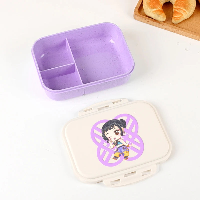 Boîte à lunch Kpop Demon Hunters pour garçon/fille, mignonne Mira Zoey Jinu, boîte bento portable en plastique avec vaisselle et récipient pour aliments et fruits