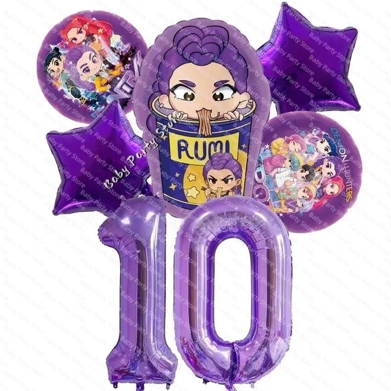 Ensemble de ballons en aluminium de 45 cm (18 pouces) sur le thème K-Pop Demon Hunter, style dessin animé, idéal pour une baby shower ou une fête d'anniversaire d'enfant