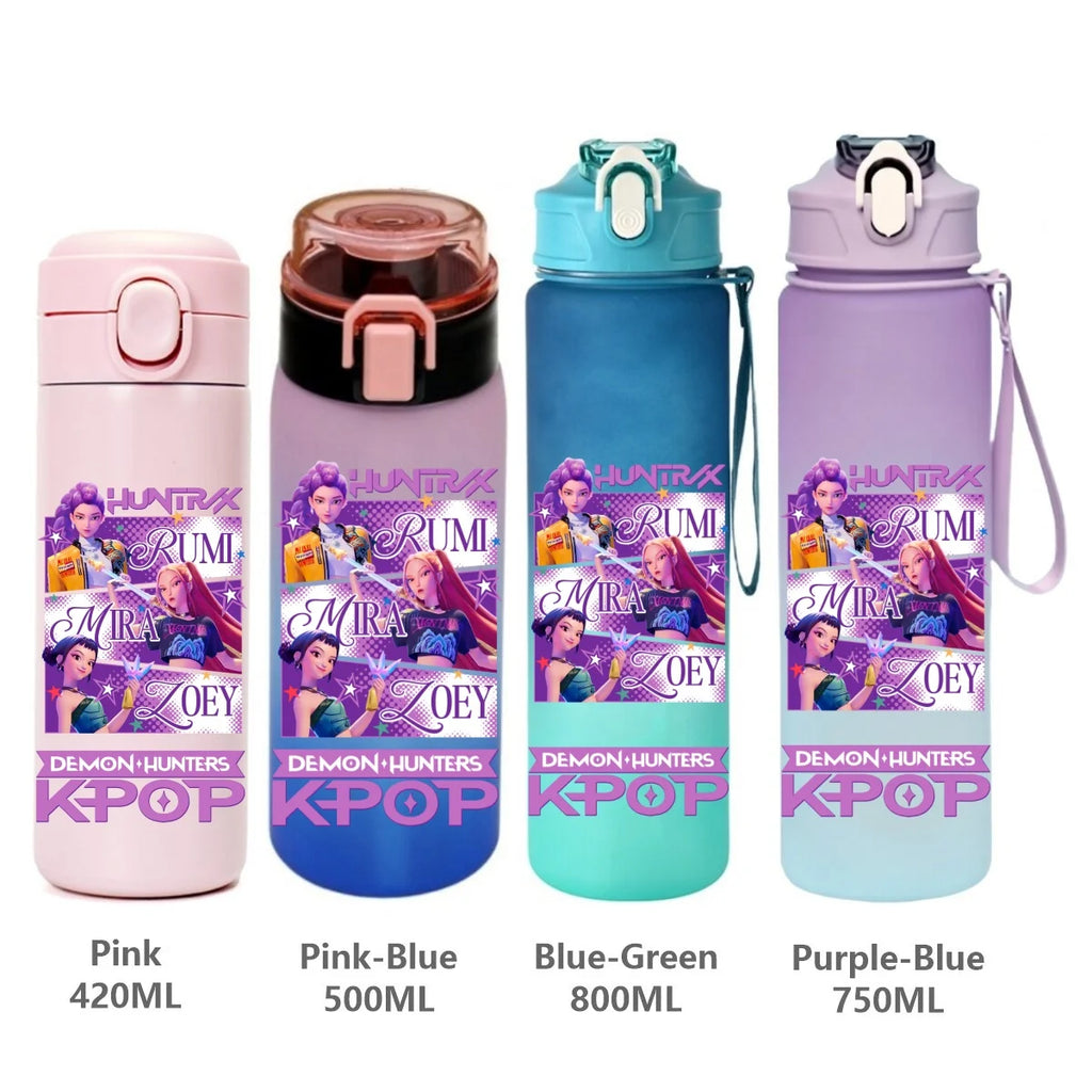 Gourde de sport KPop Demon Hunters, motif dessin animé tendance, étanche, portable, cadeau d'anniversaire pour enfants