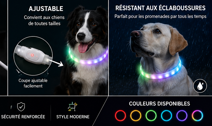 Collier Lumineux LED Rechargeable USB pour Chien – Sécurité & Visibilité Nocturne